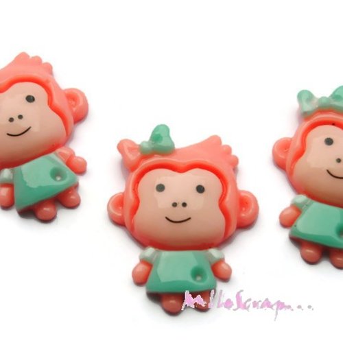 *lot de 3 singes saumon résine embellissements scrapbooking carterie(réf.410)* 