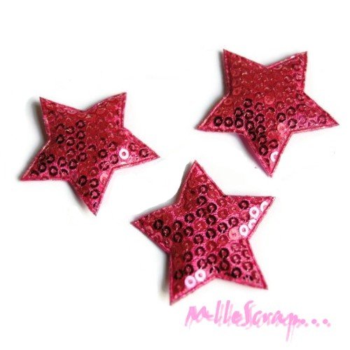 *lot de 5 étoiles rose foncé tissu sequins embellissement scrapbooking(réf.310)* 