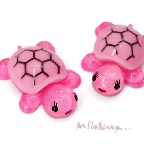 *lot de 2 tortues rose résine embellissement scrapbooking carterie(réf.410).* 