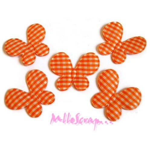 *lot de 5 papillons vichy orange tissu embellissement scrap carterie (réf.310).* 