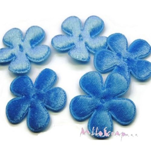 *lot de 5 fleurs tissu velours bleu embellissement scrapbooking carte(réf.310)* 