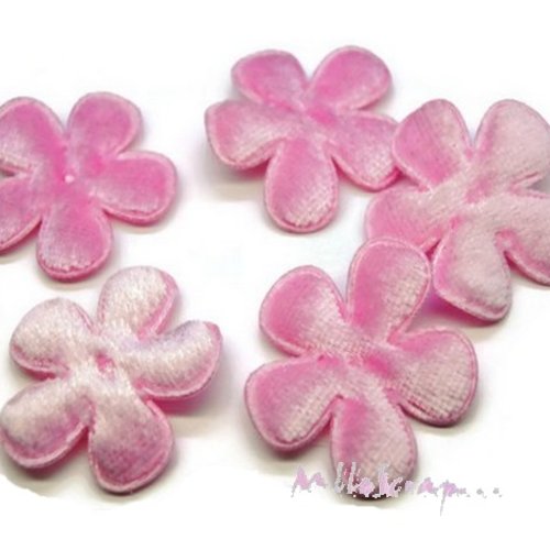 *lot de 5 fleurs tissu velours rose embellissement scrapbooking carte(réf.310)* 