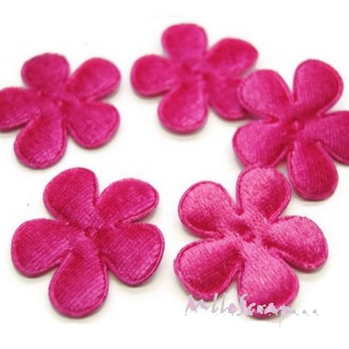 *lot de 5 fleurs tissu velours rose foncé embellissement scrapbooking carte(réf.310).* 