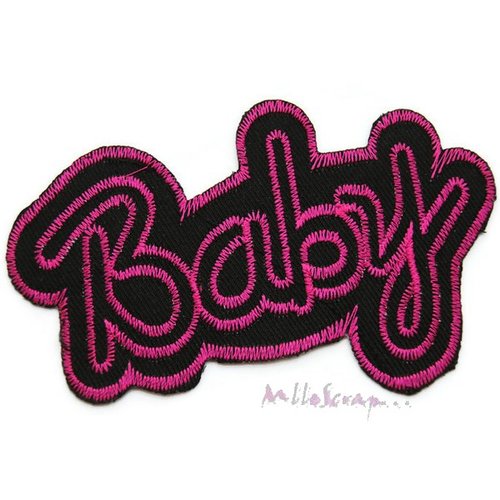 *mot baby embroiderie noir et rose x 1 embellissements scrapbooking* 