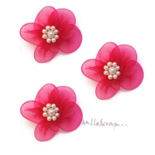 *lot de 5 fleurs rose foncé tissu embellissement scrapbooking carterie* 