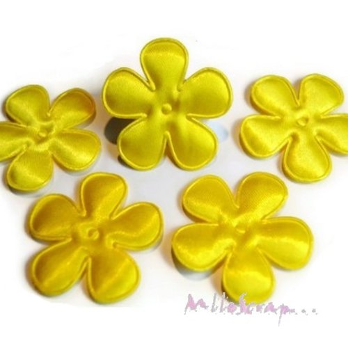 *lot de 5 fleurs tissu satin jaune embellissement scrapbooking (réf.310).* 