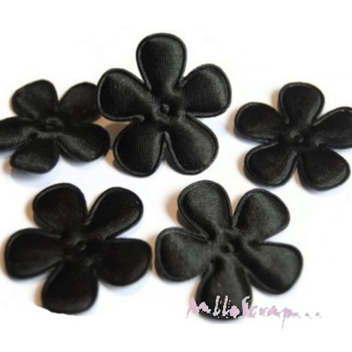 *lot de 5 fleurs tissu satin noir embellissement scrapbooking (réf.310)* 