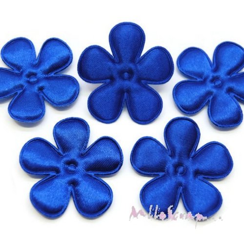 *lot de 5 fleurs tissu satin bleu foncé embellissement scrapbooking. (réf.310).* 