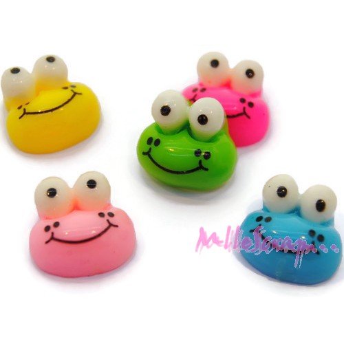 Cabochons grenouilles résine multicolore - 5 pièces