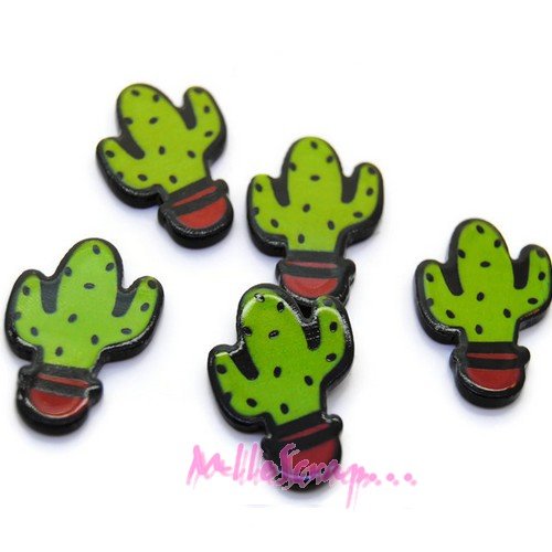 Cabochons cactus résine vert - 5 pièces