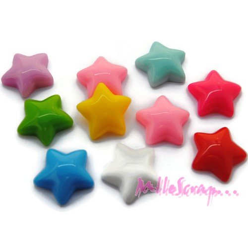 Cabochons étoiles résine multicolore - 10 pièces