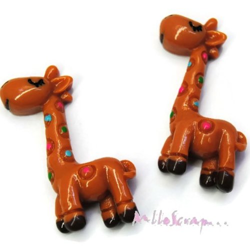 *lot de 2 girafes marron résine embellissement scrapbooking carte (réf.410).*