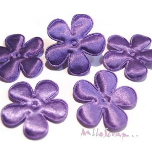 *lot de 5 fleurs tissu satin violet foncé embellissement scrapbooking. (réf.310).*