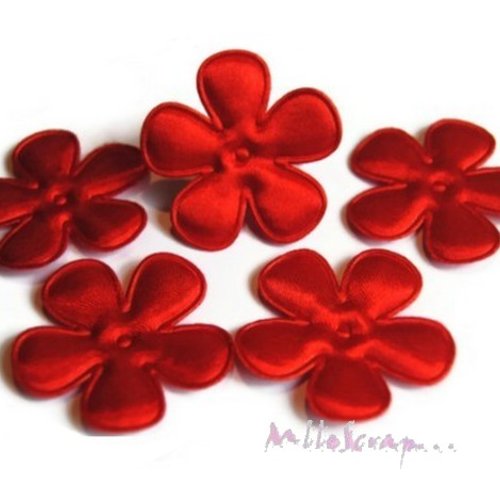 *lot de 5 fleurs tissu satin rouge embellissement scrapbooking carte(réf.310).*