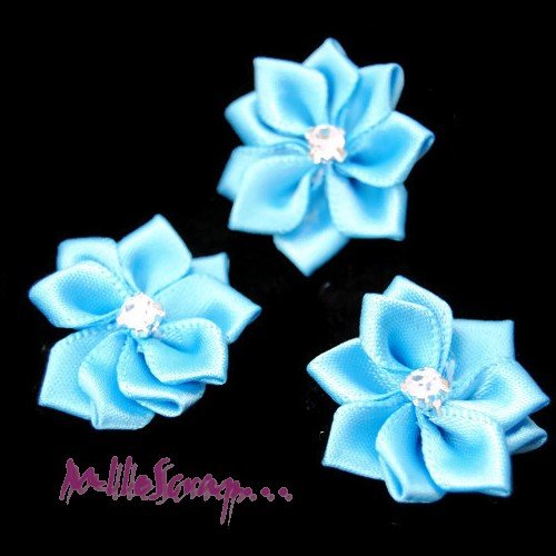 *lot de 5 fleurs tissu strass bleu embellissement scrapbooking carte*
