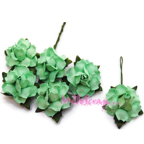 Lot de 5 fleurs papier vert - 5 pièces