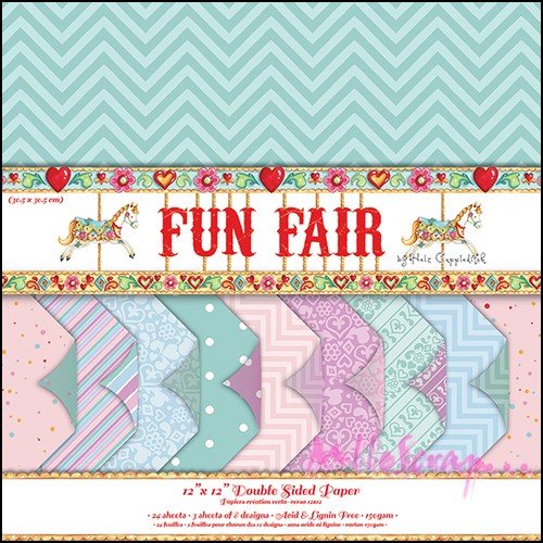 *lot de 8 feuilles thème "fun fair" 30 x 30 cm noel papier scrapbooking (ref.110) *