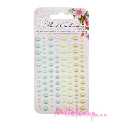 *lot de 120 demi-perles autocollantes "floral embroidery" embellissement scrapbooking carterie*.