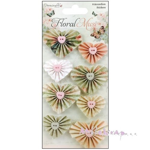 *lot de 8 coeurs papier cocardes autocollantes "floral muse" embellissement scrapbooking carte (ref.110)*