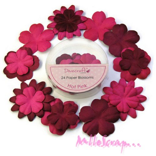 *lot de 24 fleurs papier rose foncé "hot pink" embellissement scrapbooking (ref.110).*