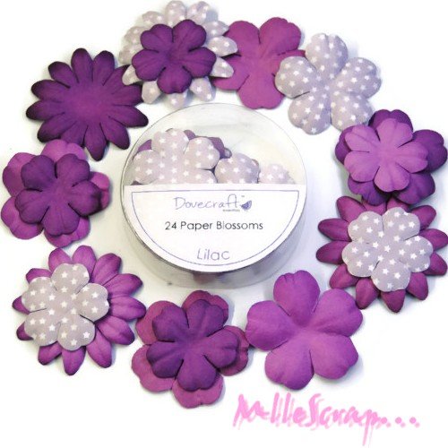 *lot de 24 fleurs papier violet clair "lilac" embellissement scrapbooking (ref.110).*
