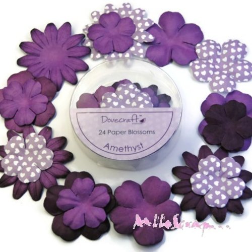 *lot de 24 fleurs papier violet foncé "amethyst" embellissement scrapbooking (ref.110)*