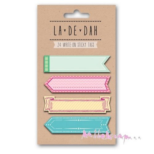 *lot de 48 petites étiquettes tags adhésives"la-de-dah"  décoration scrapbooking  (ref.110).*