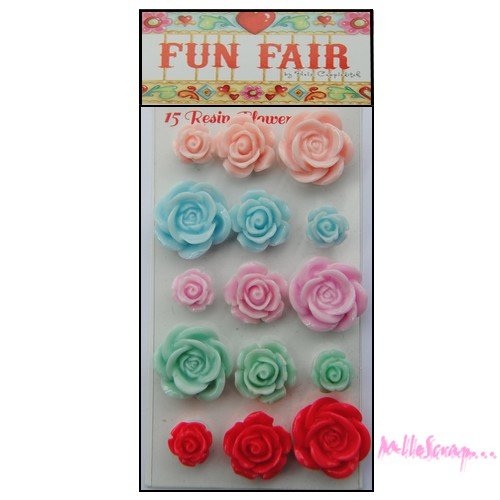 *lot de 15 roses résine autocollantes "fun fair" scrapbooking carterie (ref.110).*