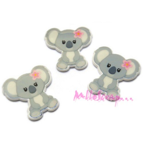 *lot de 3 cabochons koalas résine embellissement scrapbooking