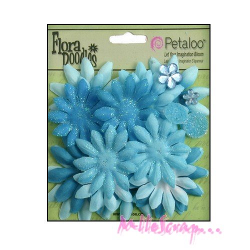 *lot de 25 fleurs tissu bleu "petaloo" embellissement scrap *