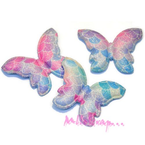*lot de 3 papillons multicolore tissu brillant scrapbooking.*
