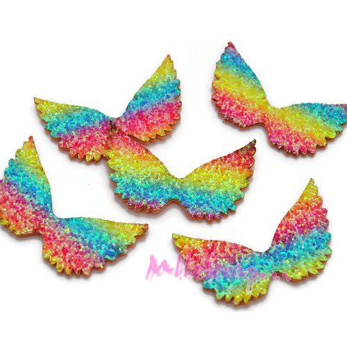 Appliques ailes tissu multicolore - 5 pièces