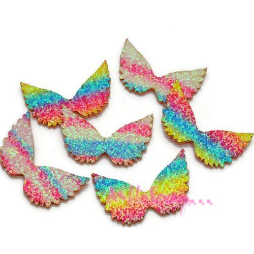 Appliques ailes tissu multicolore - 6 pièces