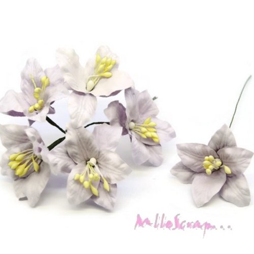 *lot de 5 fleurs "lily" violet clair avec tige embellissement scrap carte*