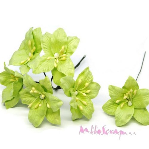 *lot de 5 fleurs "lily" vert avec tige embellissement scrap carte*