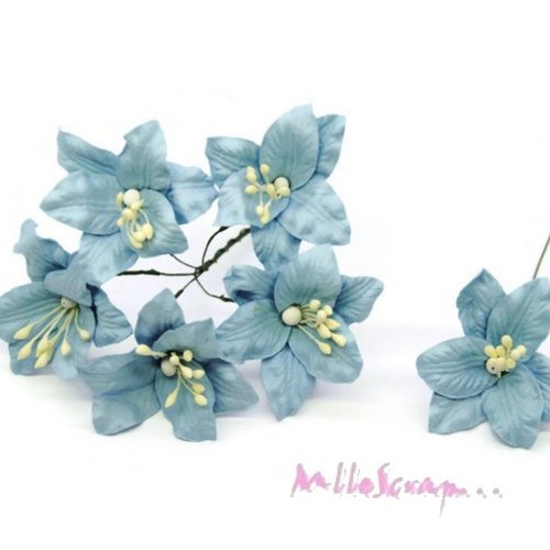 *lot de 5 fleurs "lily" bleu avec tige embellissement scrap carte.*