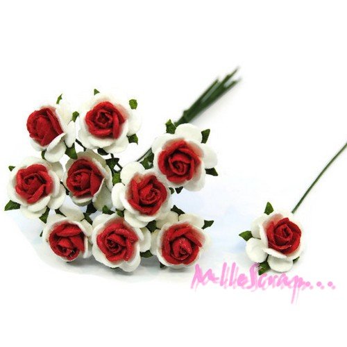 *lot de 10 petites roses rouges papier avec tige embellissement scrap carte 2.*