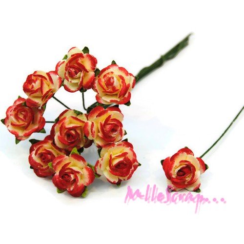 *lot de 10 petites roses rouges papier avec tige embellissement scrap carte 1.*