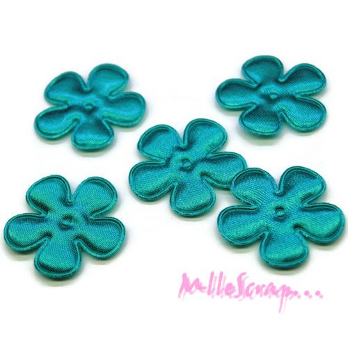 *lot de 5 petites fleurs tissu satin turquoise embellissement scrapbooking(réf.310).*