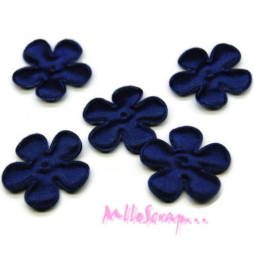 *lot de 5 petites fleurs tissu satin bleu marine scrapbooking(réf.310).*