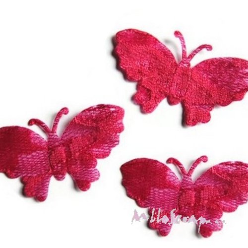 *lot de 4 papillons rose foncé dentelle embellissement scrapbooking (réf.310).*