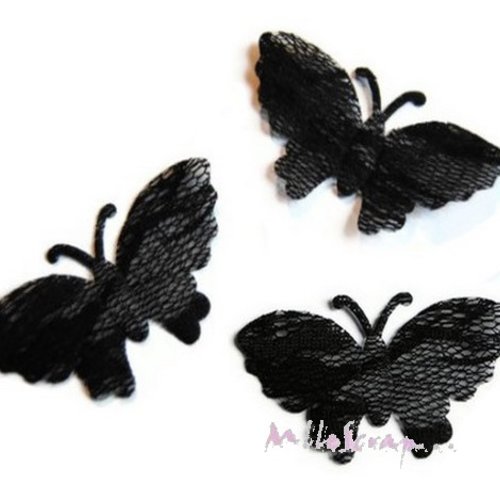 *lot de 4 papillons noirs dentelle embellissement scrapbooking(réf.310).*