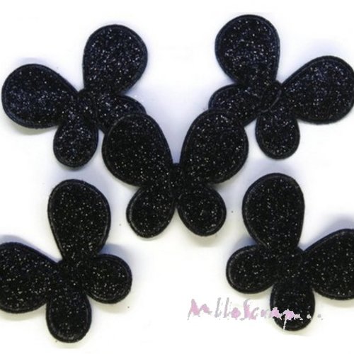 *lot de 5 papillons tissu effet glitter noir embellissement scrapbooking(réf.310).*