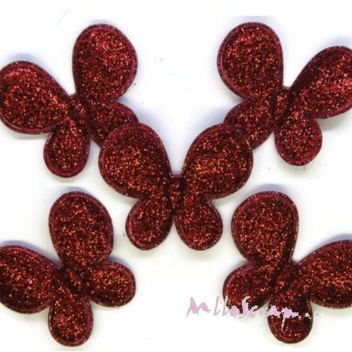 *lot de 5 papillons tissu effet glitter rouge embellissement scrapbooking(réf.310).*