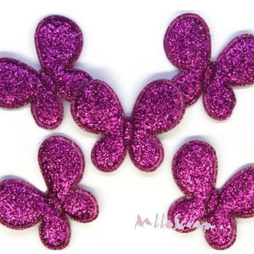 *lot de 5 papillons tissu effet glitter rose foncé embellissement scrapbooking(réf.310).*