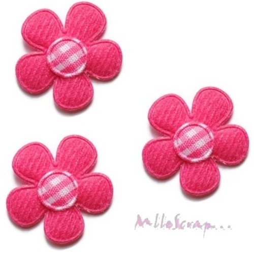 *lot de 5 petites fleurs tissu rose foncé embellissement scrapbooking carterie(réf.310).*
