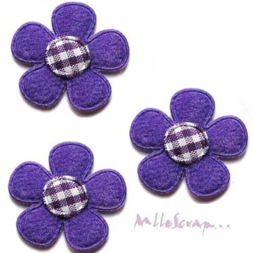 *lot de 5 petites fleurs tissu violet embellissement scrapbooking carterie(réf.310)*