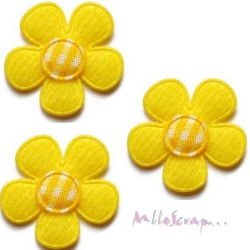 *lot de 5 petites fleurs tissu jaune embellissement scrapbooking carterie(réf.310)*