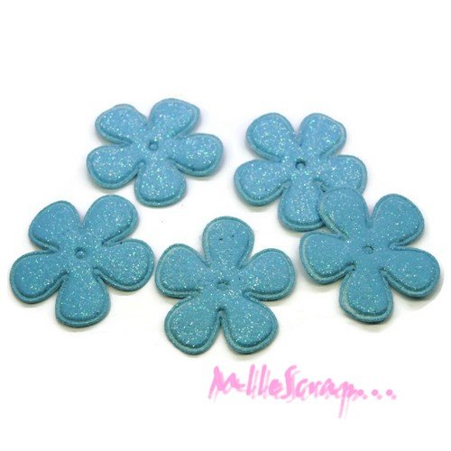 *lot de 5 fleurs tissu effet glitter bleu embellissement scrapbooking (réf.310).*