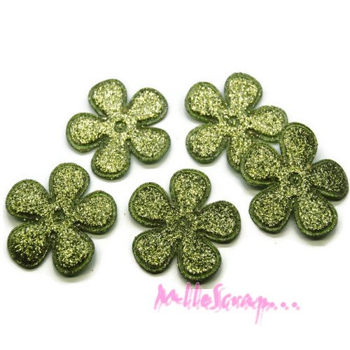 *lot de 5 fleurs tissu effet glitter vert embellissement scrapbooking(réf.310).*
